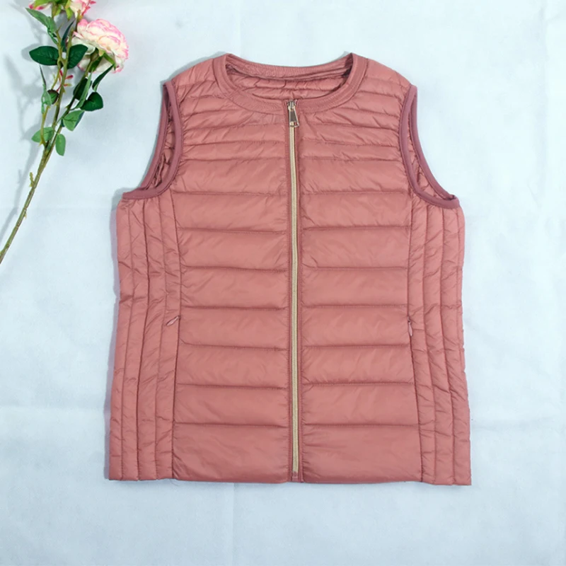 

New Women Winter 90% White Duck Down Vest Ultra Light Duck Down Vest Sleeveless Jacket Round Neck Zipper Plus Coat Size