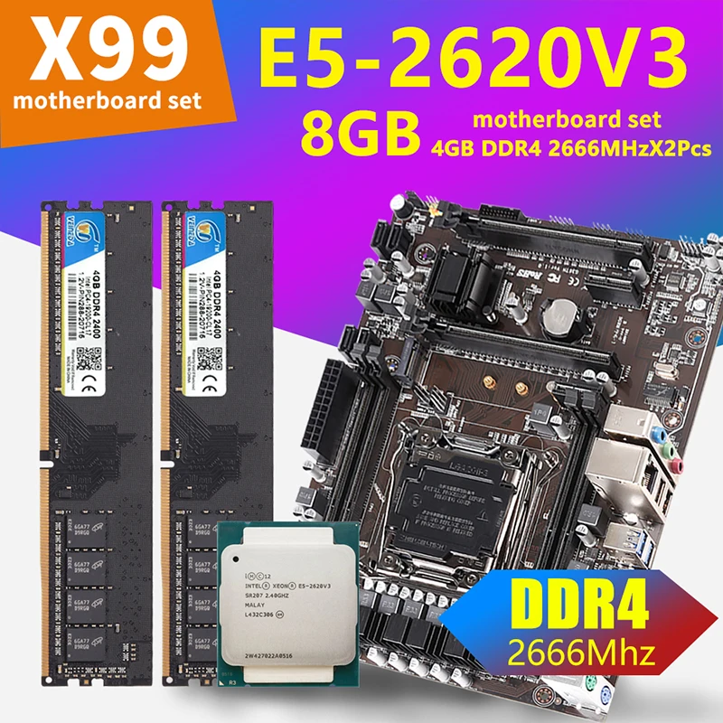 Комплект материнской платы VEINEDA x99 lga 2011 v3 с процессором Xeon E5 2620 V3 8 Гб 2666 МГц 2 шт. 4 Гб DDR4 память