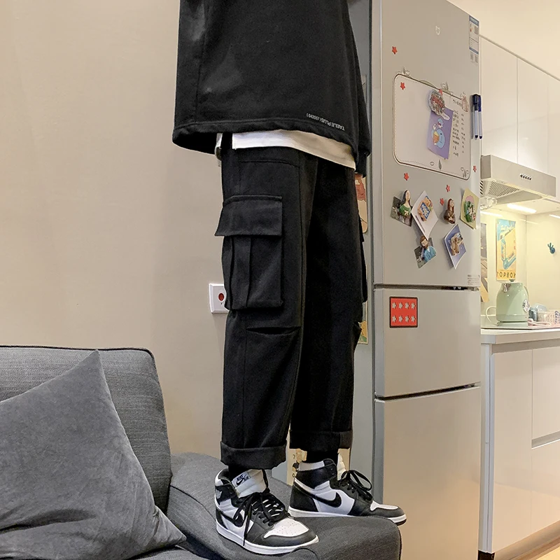 

Men Casual Pants Cargo Pockets Loose Fashion Autumn Winter Trousers Harajuku New Brand Chic Bottoms Simple Outdoor High Street