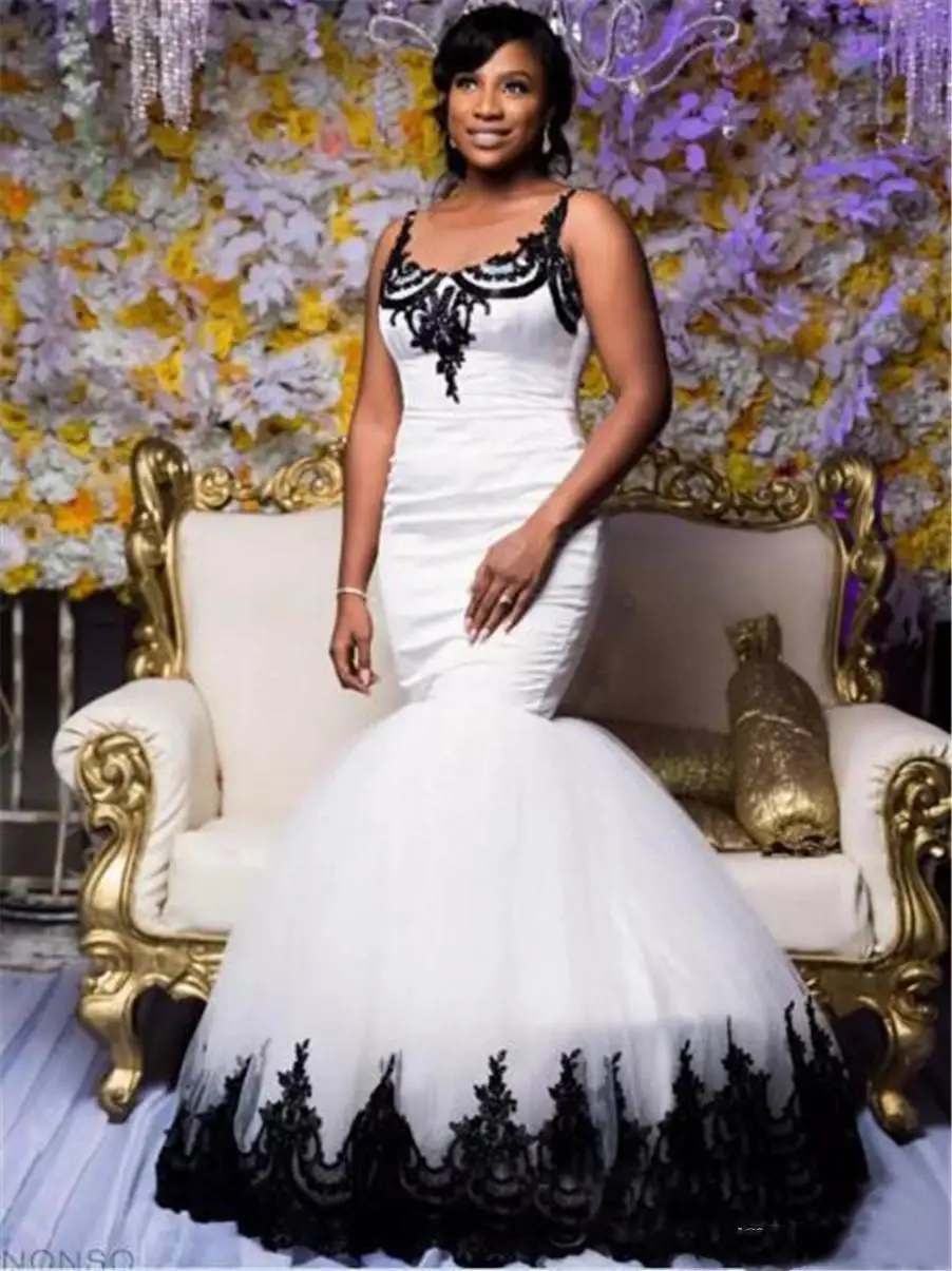 

Black Lace Appliqued Mermaid Wedding Dress African Black And White Gothic Spaghetti Bridal Gowns Vestidos De Novia Fabulous 2021