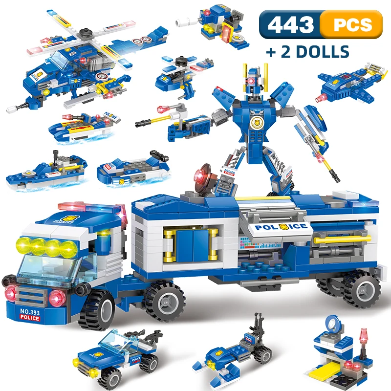 Конструктор городская полиция автомобиль робот спецназ оружие грузовик лодка