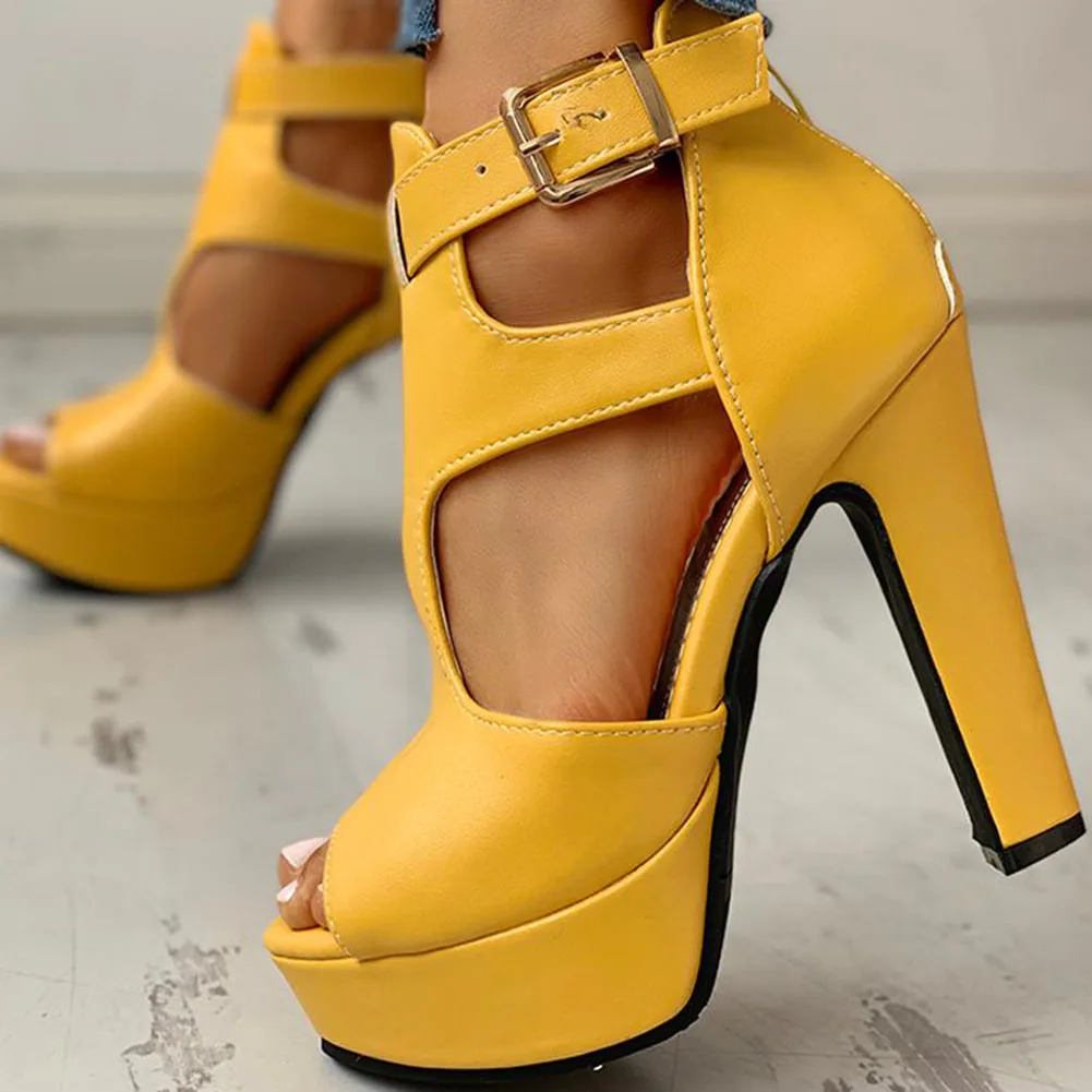 

2021 New Sexy Nightclub Thick High Heels Woman fish's mouth Shoes Peep Toe Platform Summer Sandals Women Office Sandals Size 50