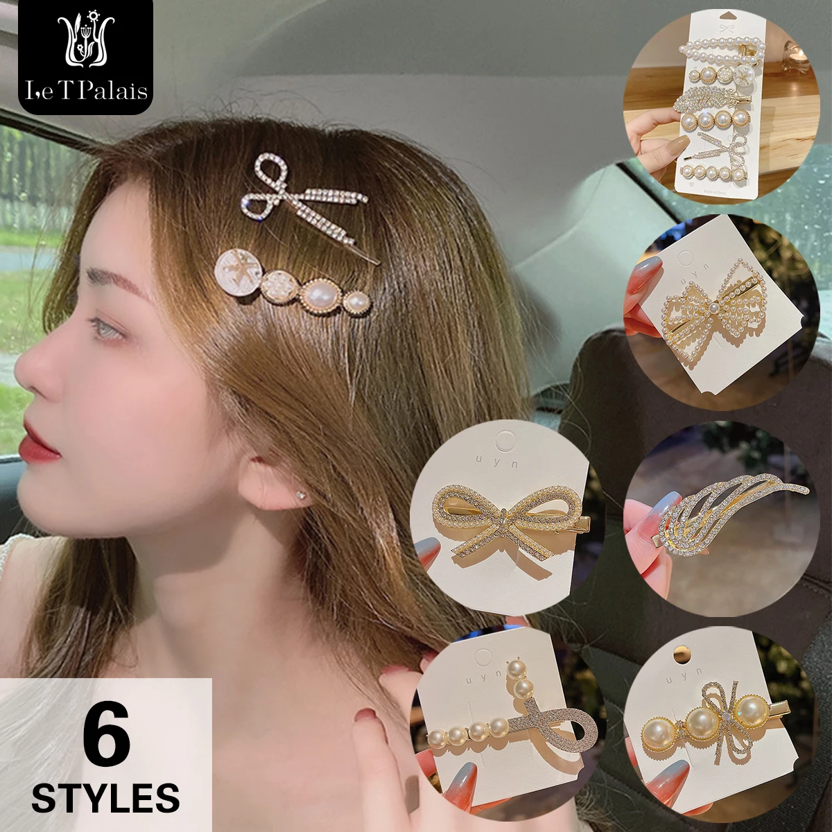

Le T Palais 1Set Handmade Simulated Pearls Crystal Hair Clips for Women Geometric Barrettes Hair Accessories for Girl Hair Pins