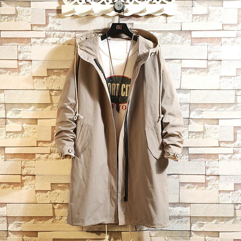 

fashion brand men's windbreaker solid color coat coat retro men's casual long coat coat loose windbreaker men DA22