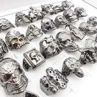 mixmax wholesale 100pcs grey skull rings for men women punk style skeleton fashion jewelry ring wholesale mixed lot