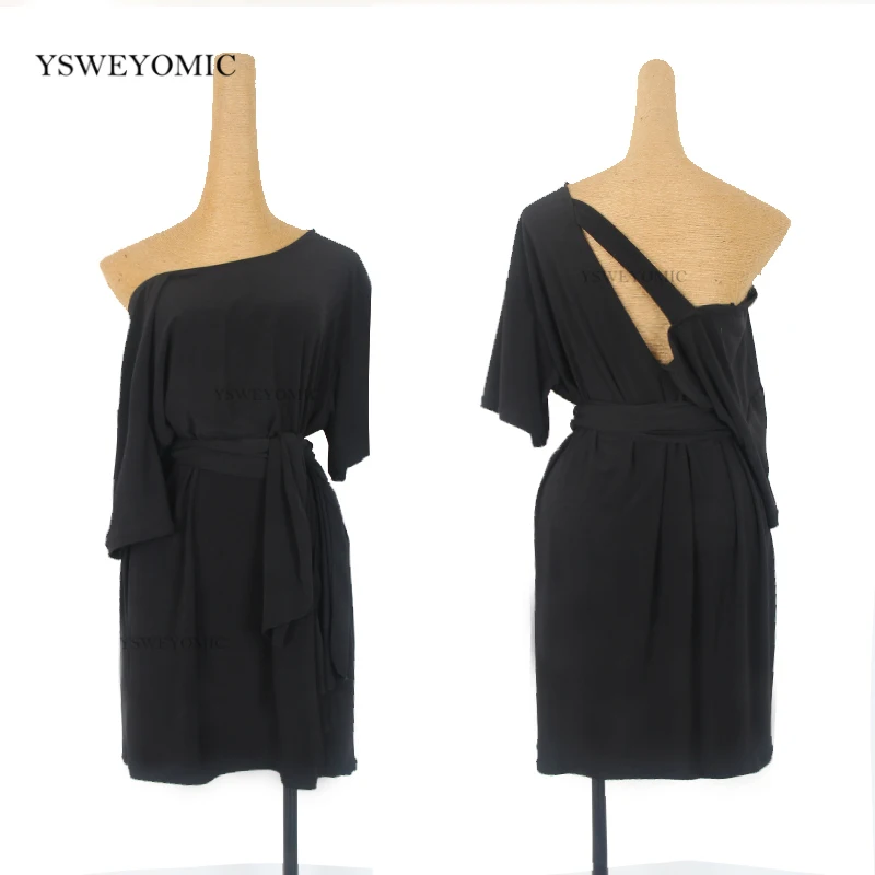 Latin Dance Skirt Loose Beauty Backless Dance Practice Short-sleeved Black Adult Women Latin Rumba Practice Dance clothes Dress