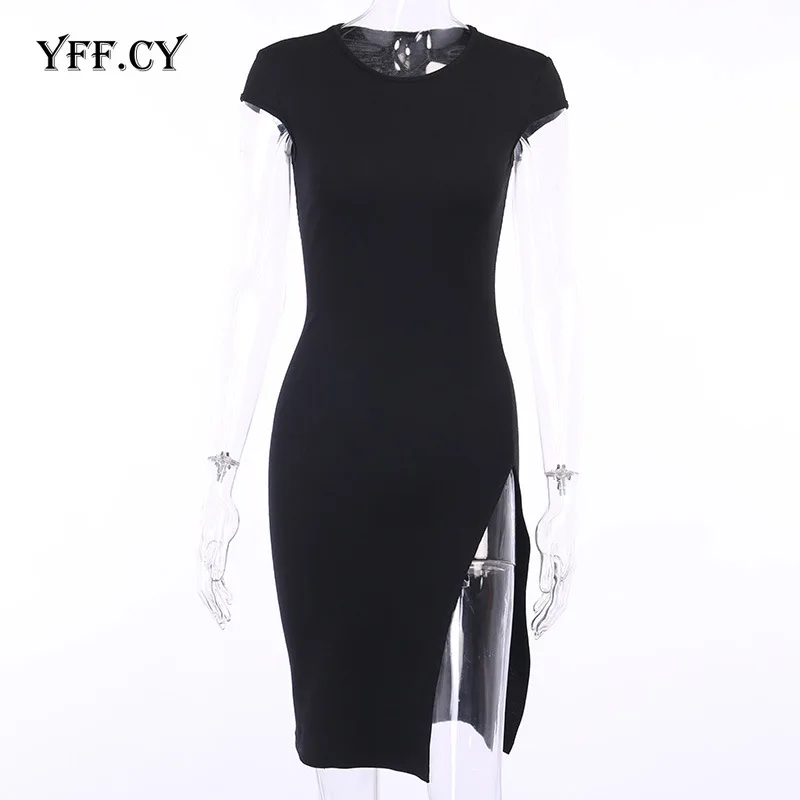 

Ladies Sexy Spliting sleeveless round neck white short dress 2020 summer Women streetwear Elegant Solid Casual black mini dress