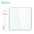 Bseed ЕС сенсорный диммер переключатель 2 Gang 1 способ Led белого и черного цвета с золотыми с украшением в виде кристаллов класса Панель диммер