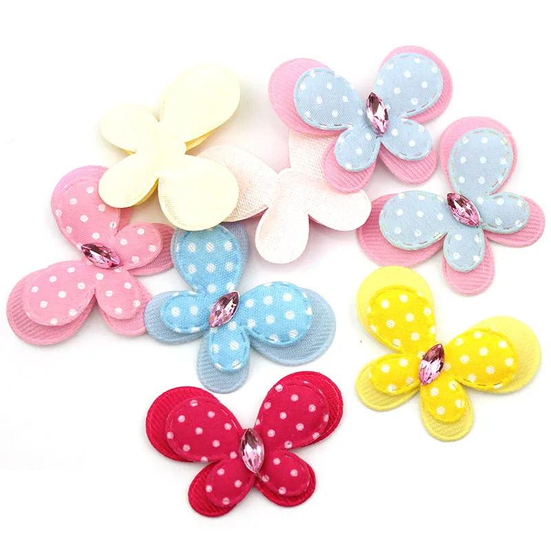 

25pcs 4.5*3.2cm Fabric Rhinestones Butterfly Padded Patches Appliques for DIY Kids Clothing Hat Headwear Hair Clip Accessories