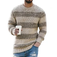 autumn winter fashion long sleeve men sweater striped print casual o neck stretchy knitted pullover sweater streetwear