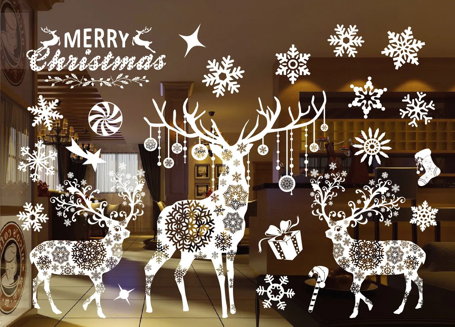 

2021 Christmas Static Window Sticker Christmas Decoration New Year Wallpaper Glass Window Decoration Spot Large