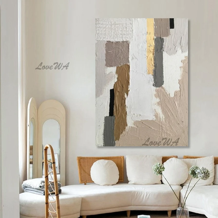 

100% ручная работа, лаконичные светильник лые цвета, абстрактные картины, большое украшение для дома, фотообои для гостиной без рамки