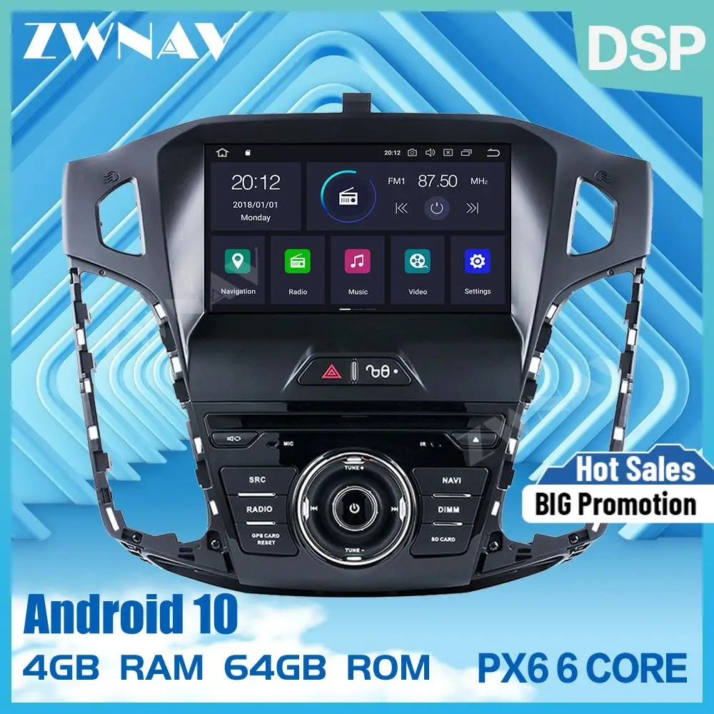 Автомобильный стерео DVD плеер PX6 IPS 4 + 64 ГБ Android 10 0 GPS ГЛОНАСС навигация для Ford Focus 2012