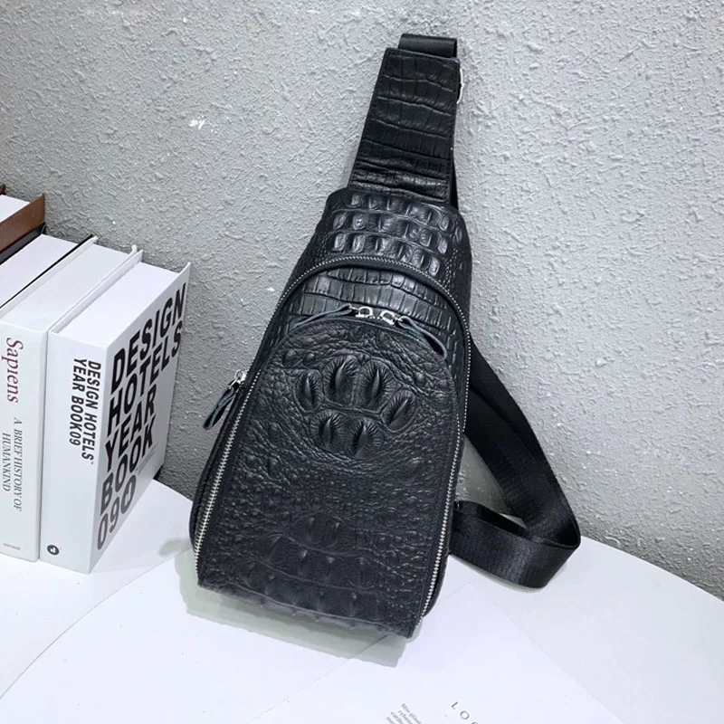 

Нагрудная сумка из натуральной кожи, новинка 2021, мужская повседневная импортная Высококачественная сумка-мессенджер через плечо с крокоди...