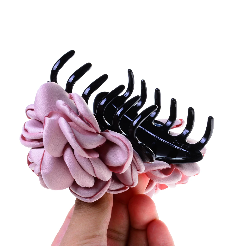 

2pcs Elegant Women Girls Fabric Rose Flower Bow Hair Claw Jaw Clip Clamps
