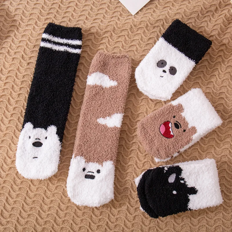 Носки зимние теплые толстые носки из кораллового флиса с милыми мультяшными