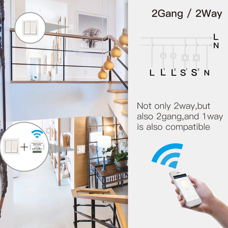 

2021 Wifi Smart Light Switch 2 Gang 2 Way Diy Breaker Module Smart Life/Tuya APP Remote Control Work With Alexa Echo Google Home