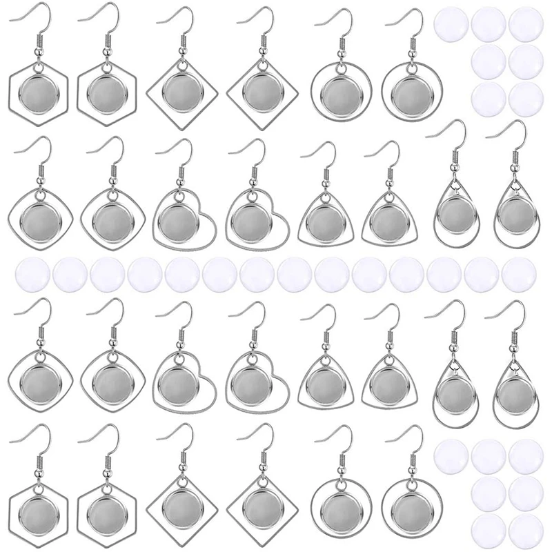 Earring Tray with Glass Dome Set-Line Hook Earrings Blank Frame Round and Transparent Cams for DIY Craftsmanshi | Украшения и