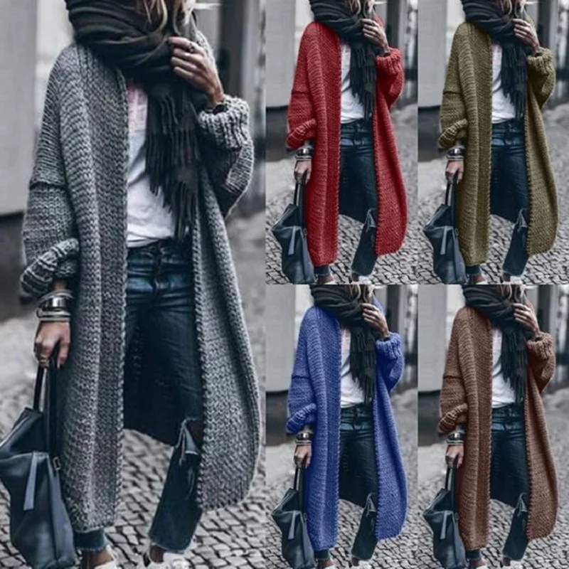 

2021 Autumn And Winter Medium Length Knitted Cardigan Sweater Women's Coat