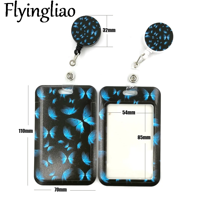 

Blue Monarch butterfly Fashion Women Card Holder Lanyard Colorful Retractable Badge Reel Nurse Doctor Student Exhibition ID Card