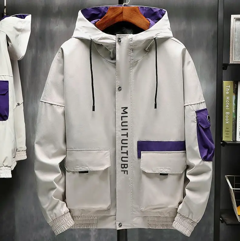 

jacket Men spring autumn new mens jackets Hooded jackets men coat windproof Mens casual windbreaker tooling printing coats