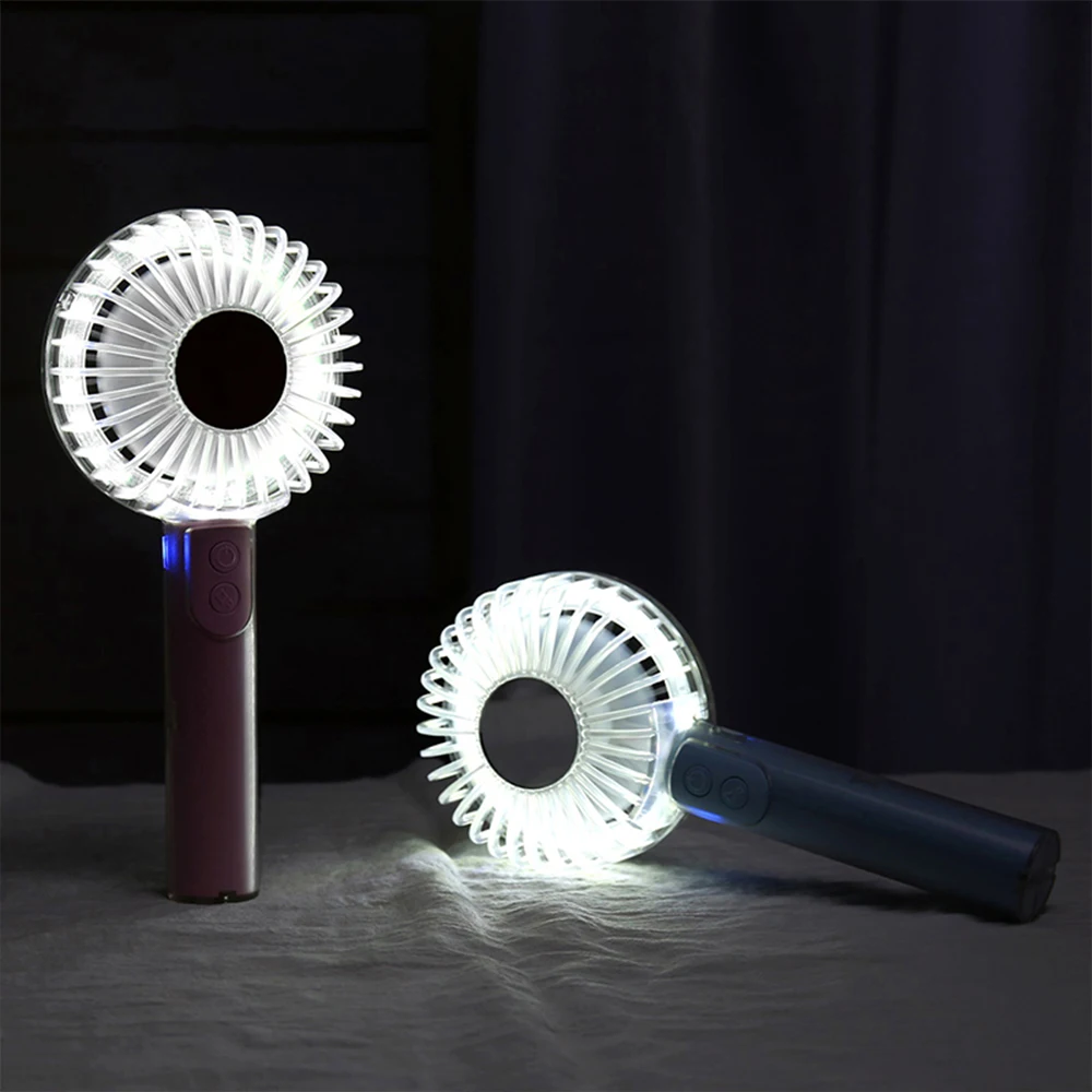 

USB Charge Hand Fan Light Handheld Mini Fan Crystal Fill Mirror Phone Holder Fan LED Handheld Portable Silent Summer Cool Fans