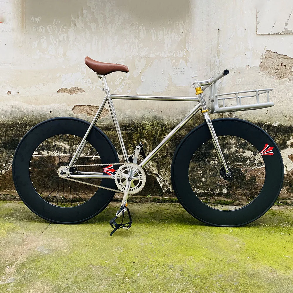 Дорожный велосипед 700C с серебристой рамой стальной 52 см 48 фиксированная шестерня