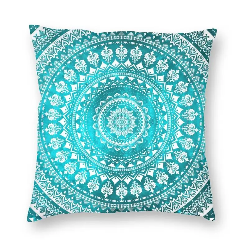 

Бирюзовый квадратный чехол с мандалой на заказ, украшение для подушки, 3D двухсторонний чехол для подушки с цветочным узором для дивана