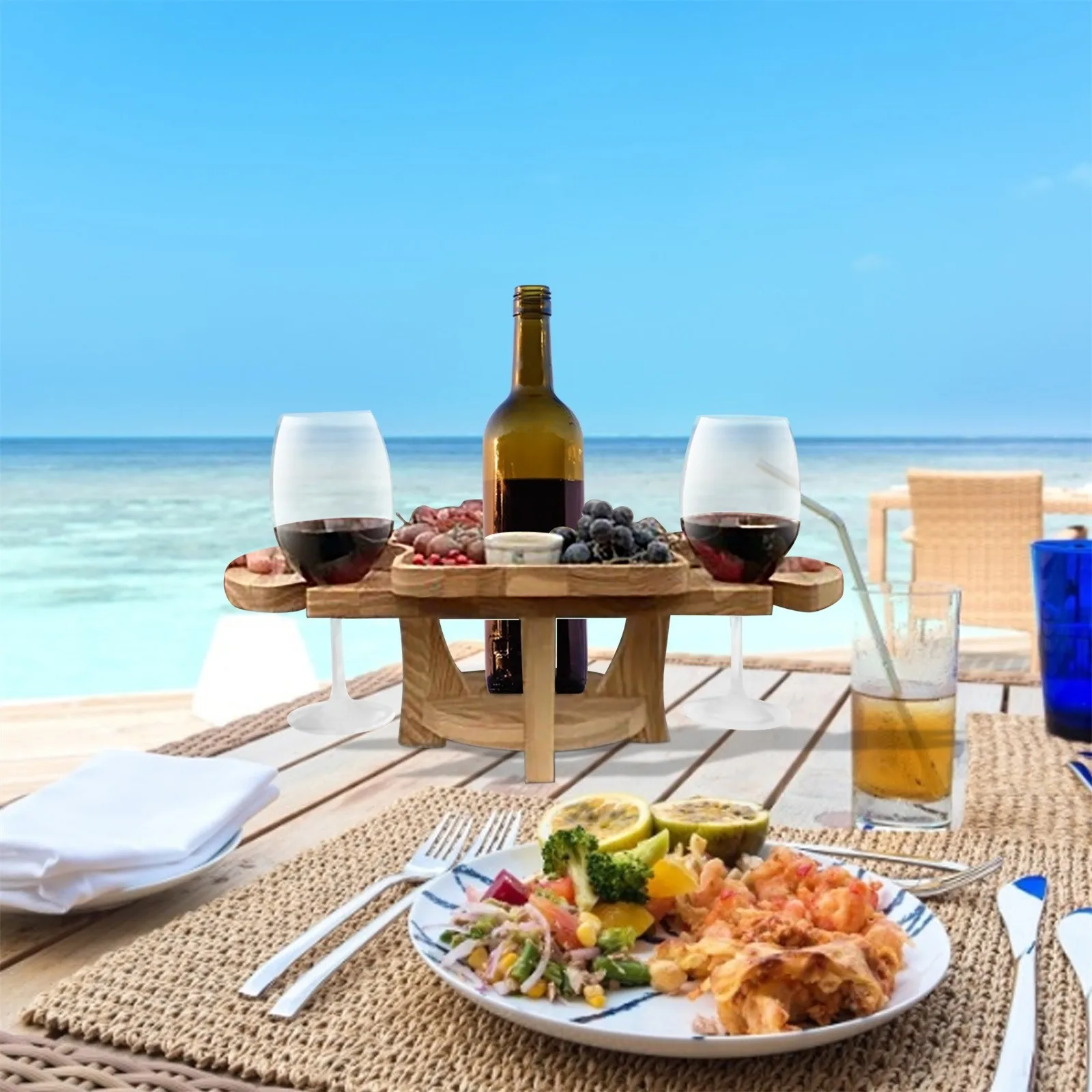 

Outdoor Portable Wine Table Diy Foldable Round Desktop Foldable Wine Rack For Garden Party Wood Pointed Stake Tables Garden D4