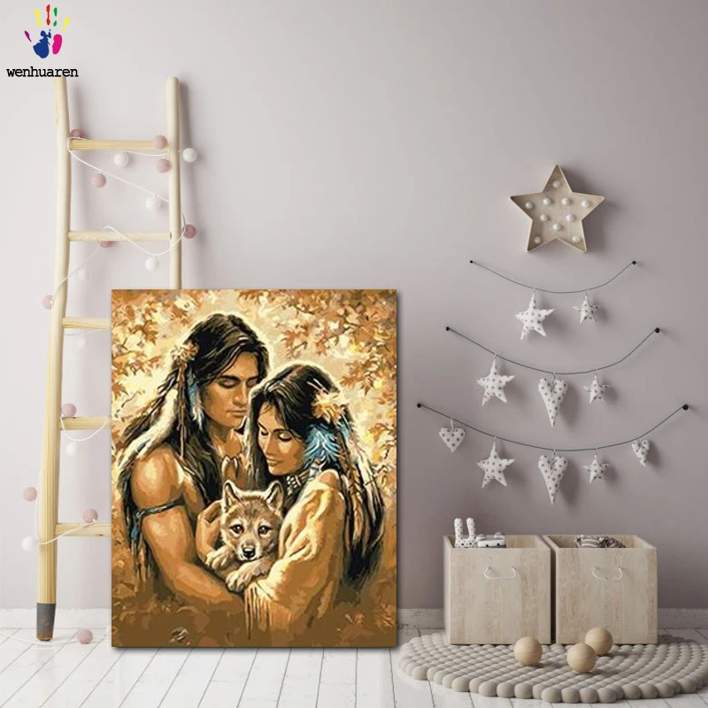 DIY картинки для раскраски по номерам с цветами два человека и Собака Картина