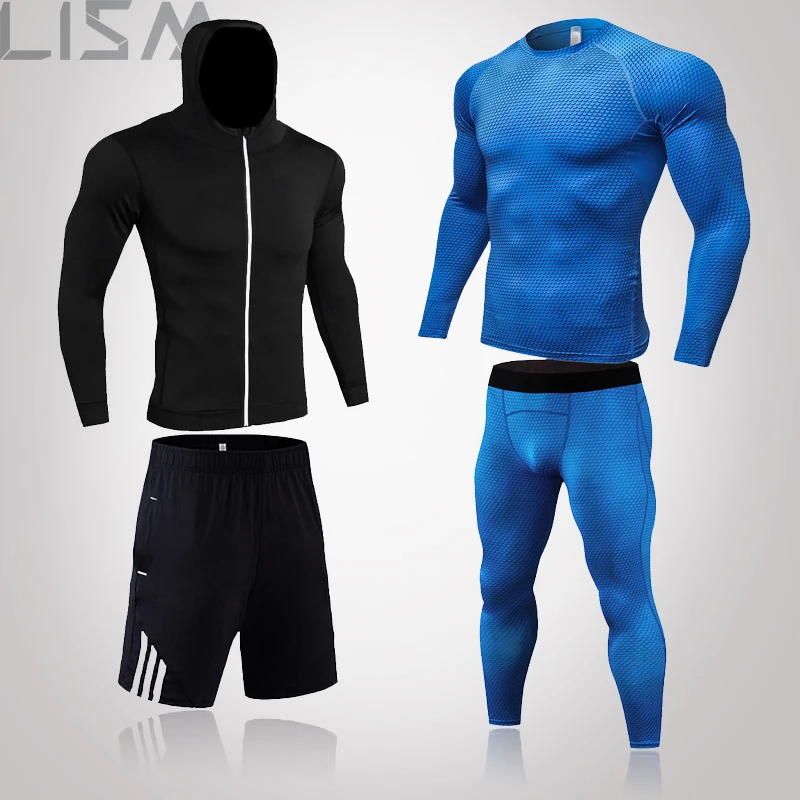 

Running Suit 2021 Winter Striped Hooded Sportswear Workout Clothes Casual Loose Sweat Shirt Sportswear Men's Compression Suit