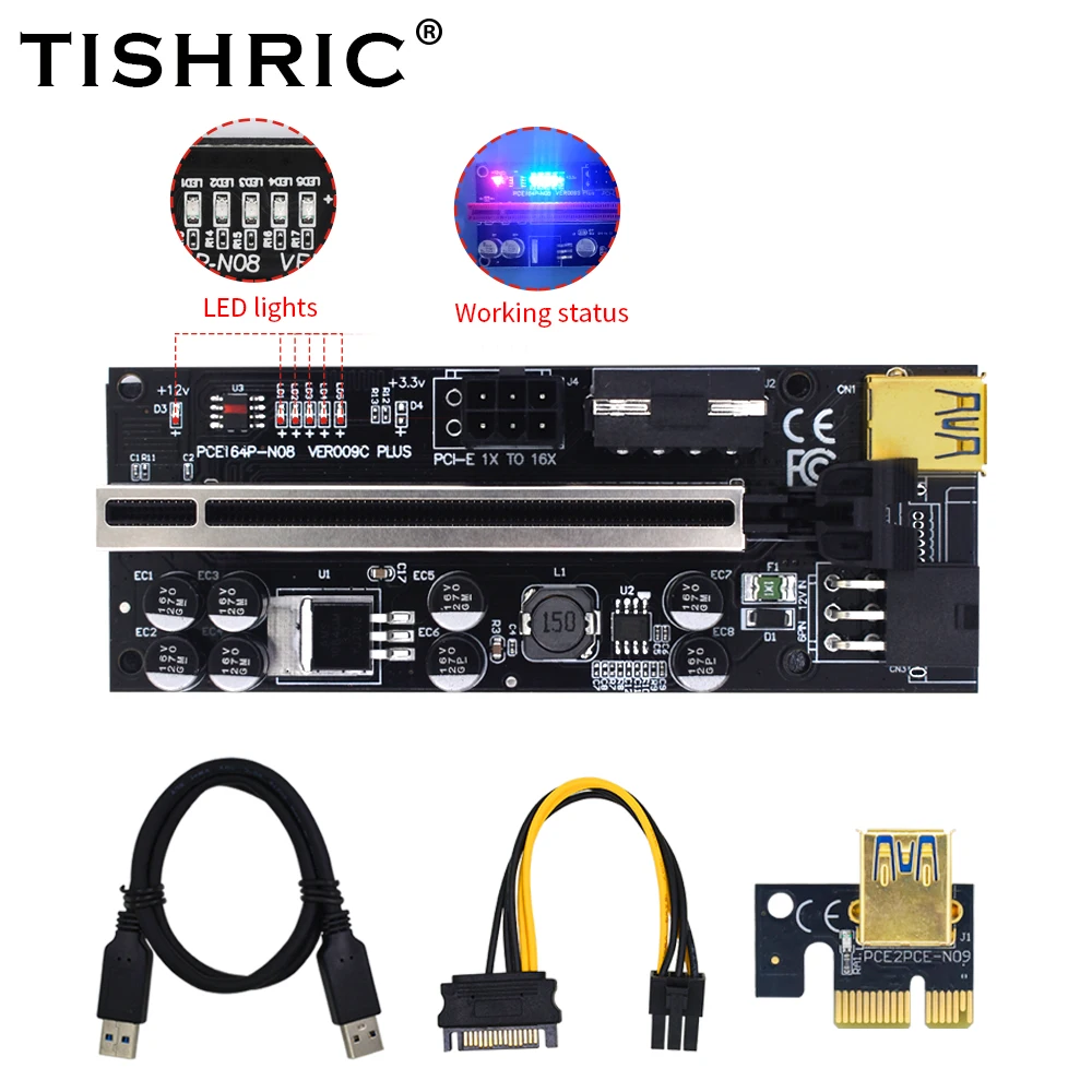 TISHRIC 1/6/10 шт. PCIE Riser 009S Plus PCI E 16x Райзер-карта VER009C плюс видеокарта Удлинительный