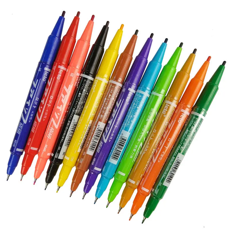 

10pcs Color Small Double Head Marking Pen Thin Head Optical Disc Hook Pens 12 Color Marker Green Oily Tracing Pen