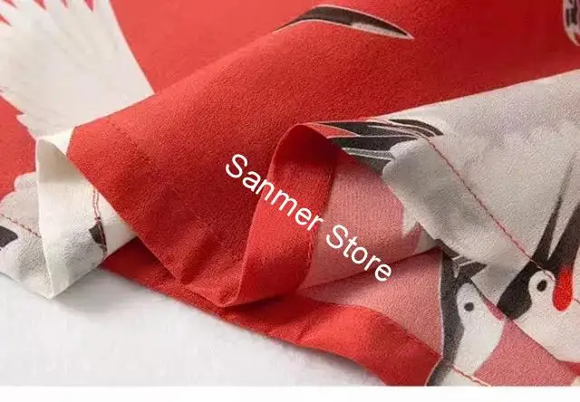 

Women O-neck 100% Silk Dress Crane Print Loose Red Color Dress Spring Summer New Fashion