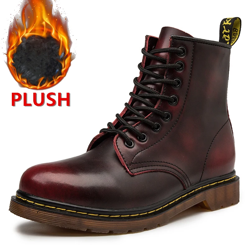 Новинка сезон осень зима модная мужская кожаная обувь высокие теплые плюшевые