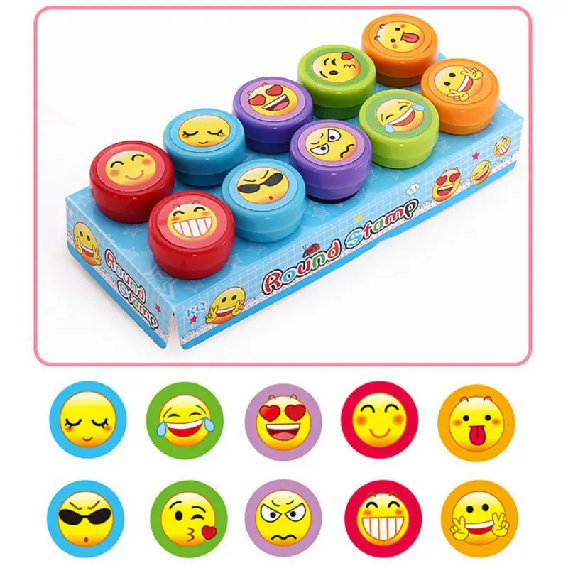 Smiley face 10 шт./партия смешной самовсасывающий пластиковый набор формочек для детей чернильные штампы DIY ремесло вечерние сувениры для учеников штампы Декор Инструменты - Цвет: Smiley face
