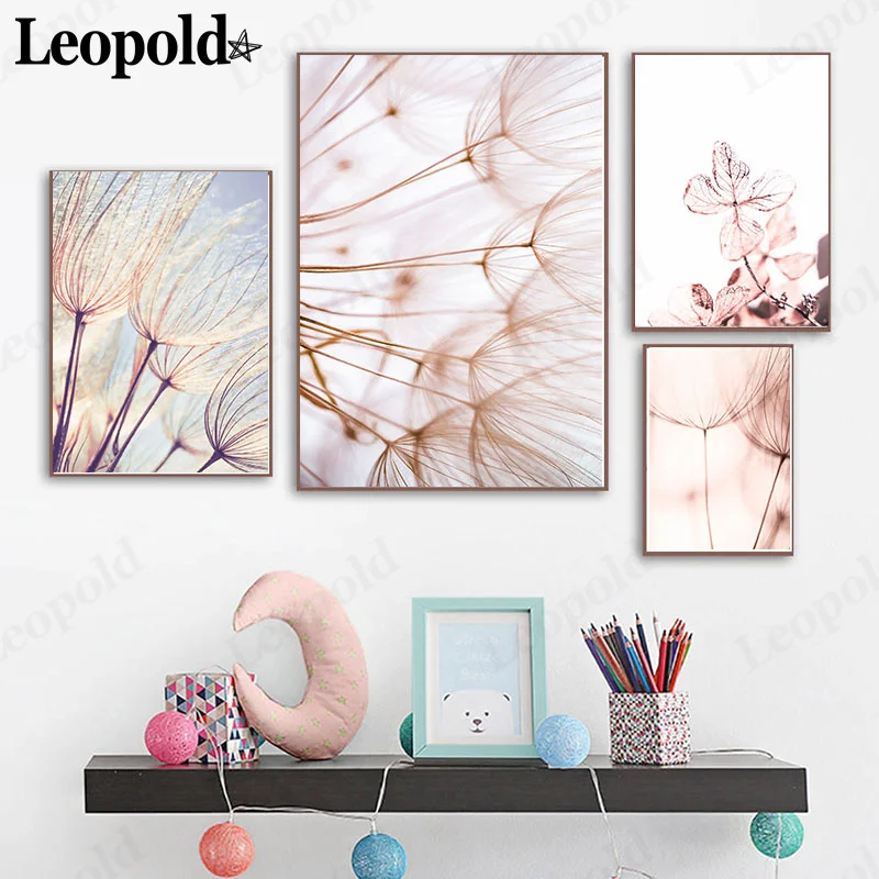 

Nordic Minimalist Flower Canvas Poster Pink Dandelion Painting Love Quote Wall Art Modern Home Living Room Decoration