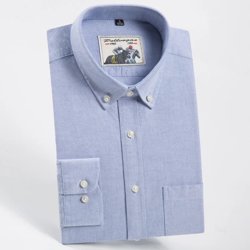 

Top Sell High Quality Pure Cotton Oxford Solid Color Casual Formal Long Sleeve Dress Shirts Middle-aged Clothes Navy Blue Pink