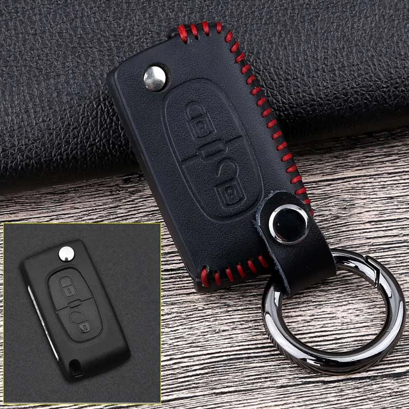2 Button Red Кожаный Автомобильный Брелок дистанционного управления с ключом чехол Чехол для Citroen C2 C3 C4 C5 C6 C8 для peugeot 207 301 307 308 407 607 807 2008 3008 4008 - Название цвета: 2 Button Red