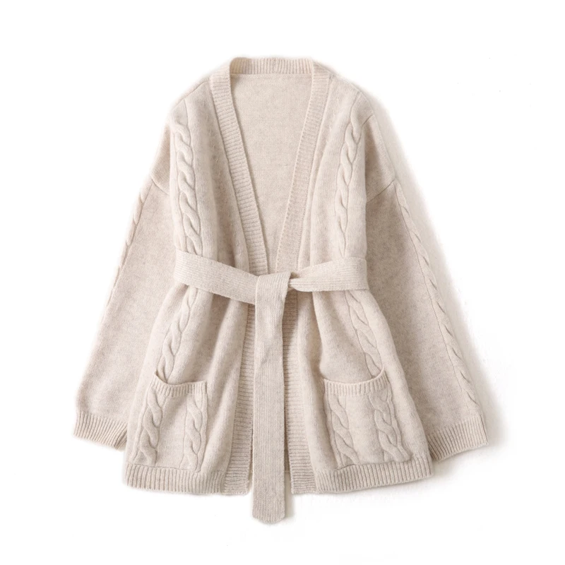 

Hot Sale Autumn Winter New 100% Wool Long Cardigan Sweater Women's Solid Color Loose Thicking Soft Fashion Female Long Sleeve