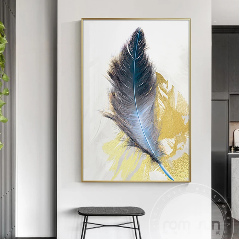 Абстрактная Картина на холсте с изображением девичьих розовых голубых перьев