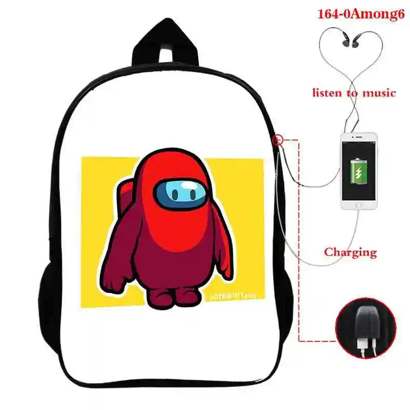 

New Game Among Us USB Charge Student School Bags Students Boys Girls Knapsack Beautiful Schoolbag Fashion Rucksack for Teens Men