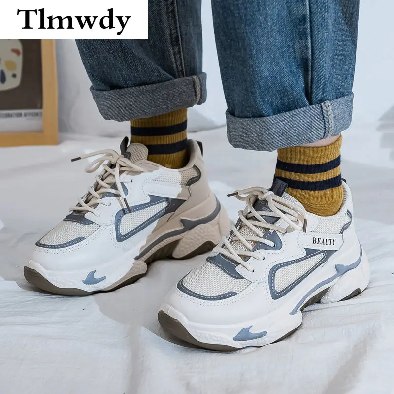 

Woman's All Seasons Leather Mesh Casual Shoes Walking Running Trainers Women Four Seasons Office Platform Sneakers Comfortable