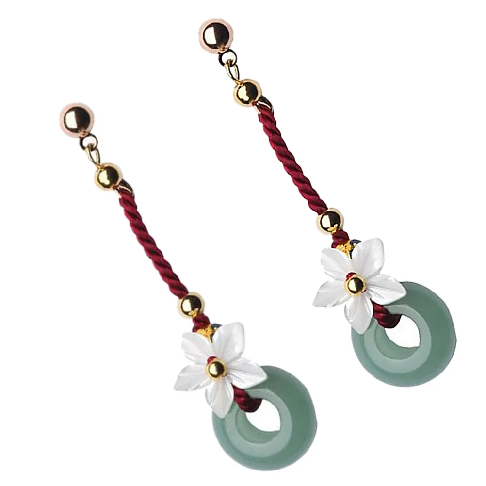 

1 Pair Chinese Style Elegant Jade Flower Earrings Drop Earrings Gift