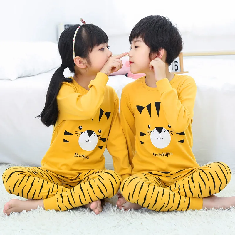 Пижама с длинным рукавом для мальчиков и девочек хлопковая одежда сна комплекты
