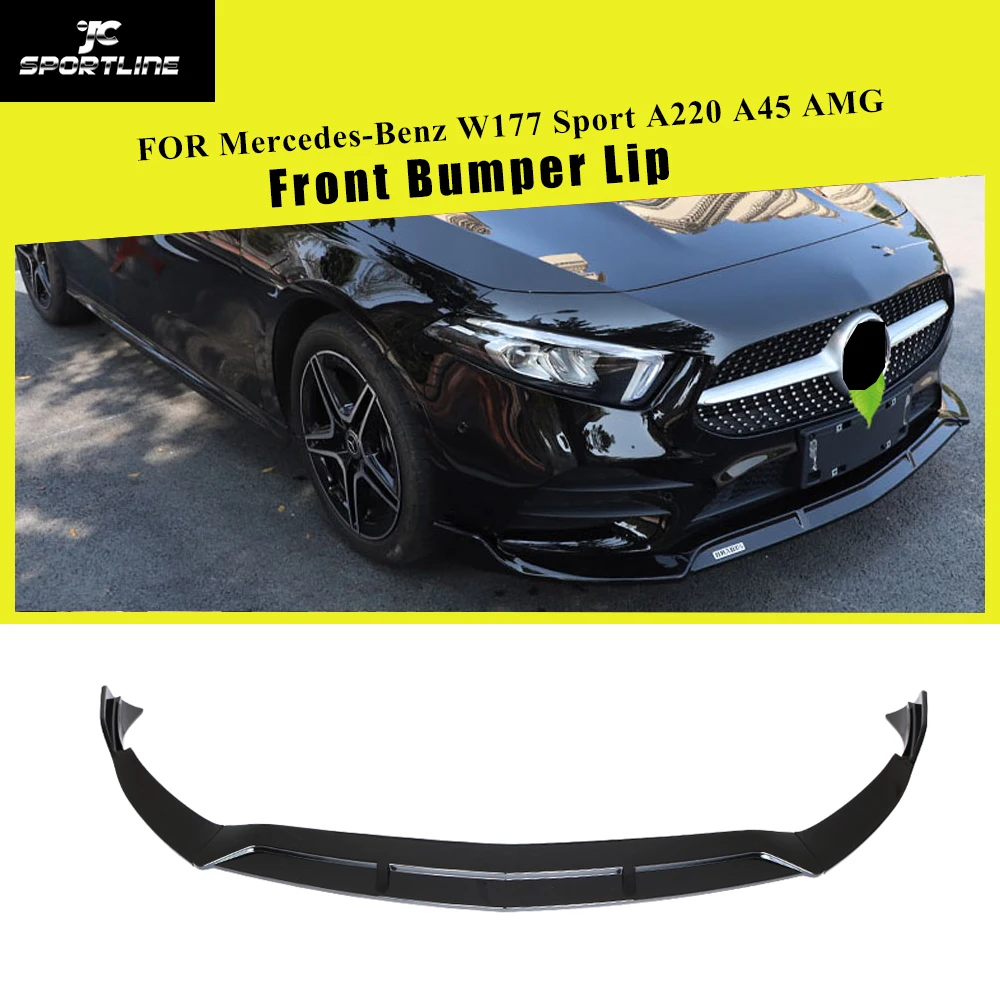 PP глянцевый черный спойлер для Mercedes-Benz A Class W177 Sport A180 A200 A45 AMG 2019 передний бампер губ