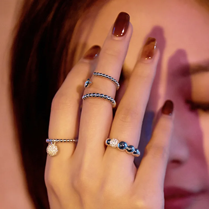 

New Little Snowball Inlaid Zircon Rings Round Beads Geometry Ring For Women Girl Girlfriend Birthday Party Gifts