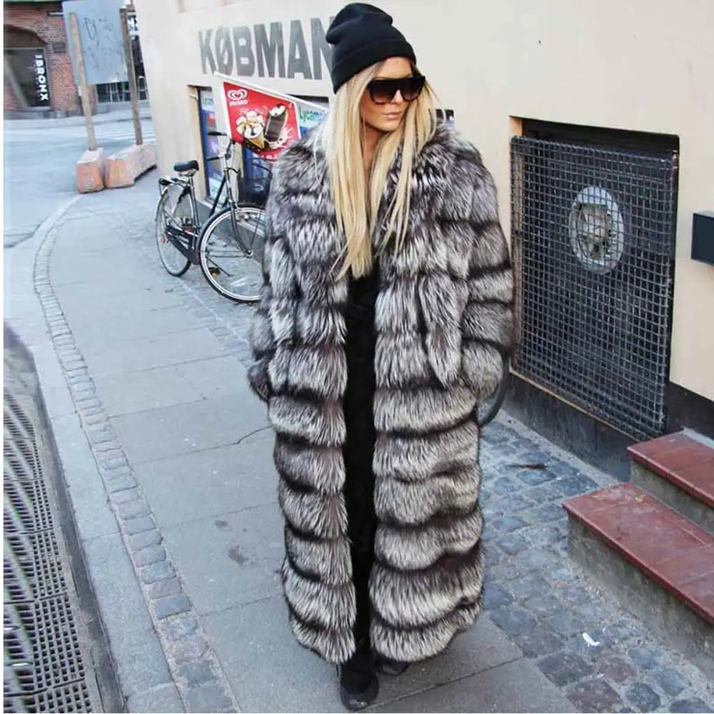 120cm for woman Женские меховые пальто из натурального меха, зимняя куртка для женщин, шуба из лисьего меха, шуба из натуральной кожи, длинное пальто, новое поступление - Цвет: 120cm for woman