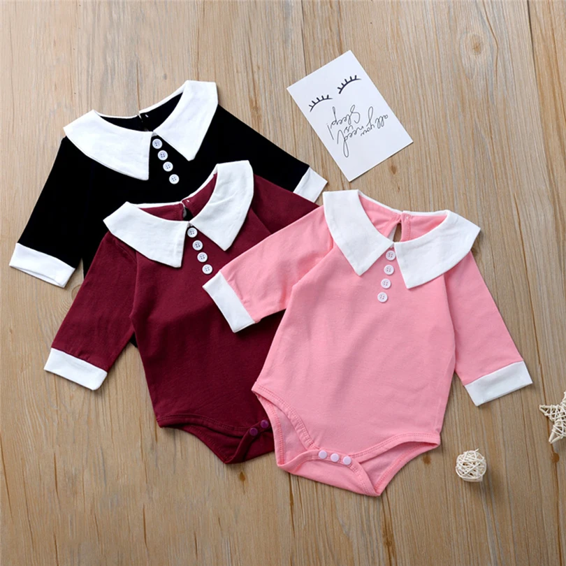 Боди для маленьких девочек с круглым отложным воротником однотонный комбинезон