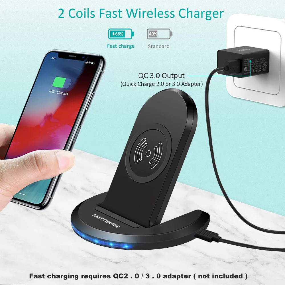 Base de carga inal&aacute;mbrica para m&oacute;vil, Cargador r&aacute;pido de inducci&oacute;n para iPhone 13, 12, 11, X, XS, XR, Airpods, Samsung S21, S20, S10 y Xiaomi, 15W-5